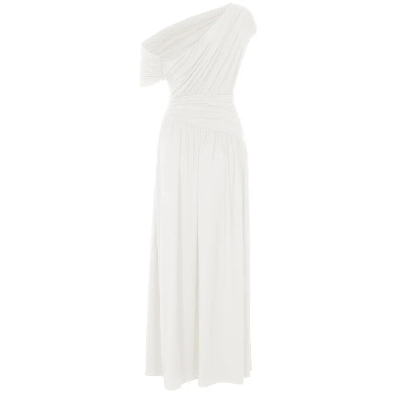 One Shoulder Ruched Sleeveless Solid Pleated Sexy Irregular Y2K Maxi Dress Summer Elegant Party Women Clothes Vacation