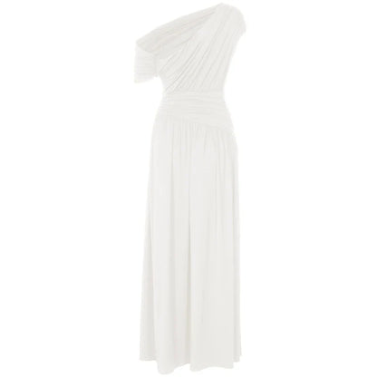 One Shoulder Ruched Sleeveless Solid Pleated Sexy Irregular Y2K Maxi Dress Summer Elegant Party Women Clothes Vacation
