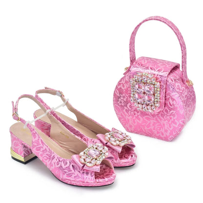 New Arrival Nigeria Italian Shoes and Matching Bags with Rhinestone Matching Shoes and Bags Sets for Women Crystal Women Pumps