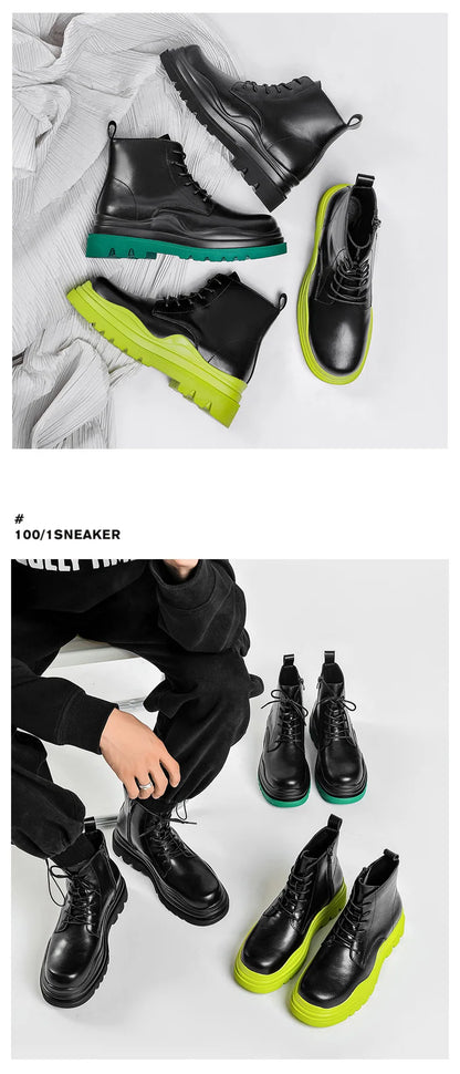 Fashion Mens Sheoes Platform Chelsea Boots Thick Bottom Split Leather Ankle Boots Male Footwear Round Toe Short Boots