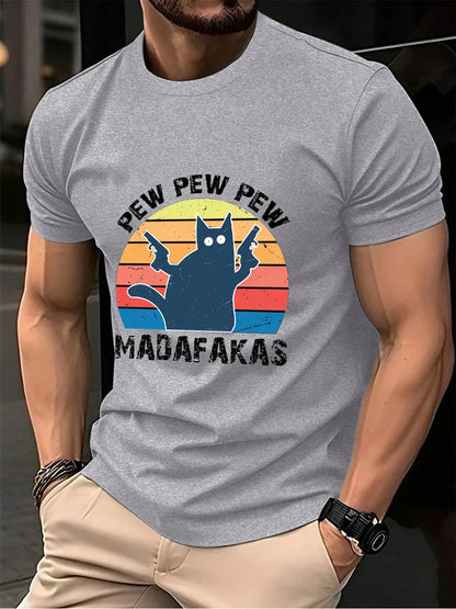 Pew Pew Pew Madafakas Prints Men'S T-Shirt Cotton Summer O-Neck Short Sleeve Tops Soft Oversized T Shirt Casual Mens Clothes