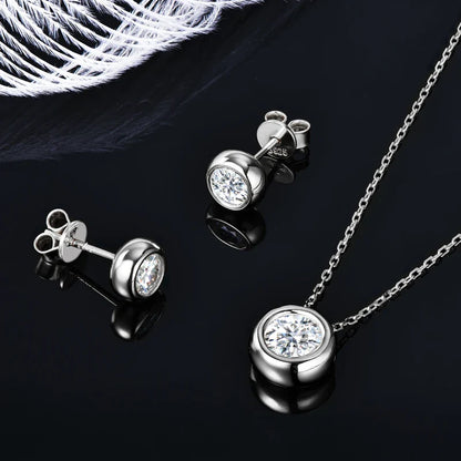 Real 3ctw. D Color Moissanite Jewelry Set 925 Silver 18k Gold Plated Pendant Necklace Stud Earrings Set for Women Men Gift