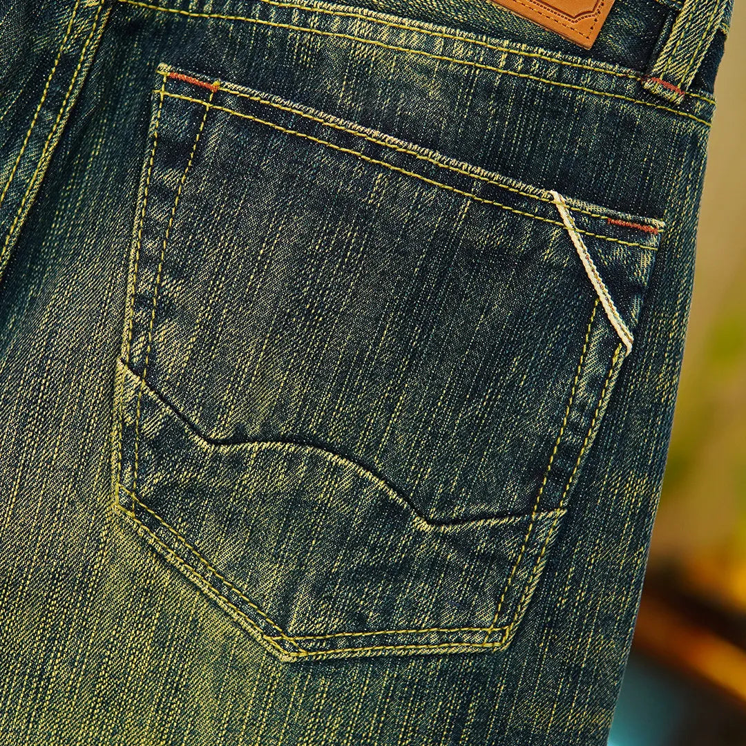 19oz Selvedge Emerald Denim Jeans for Men Tibetan 100% Cotton Yarn Plant-Dyed Thickened Straight-Leg American Retro Trousers 5KM