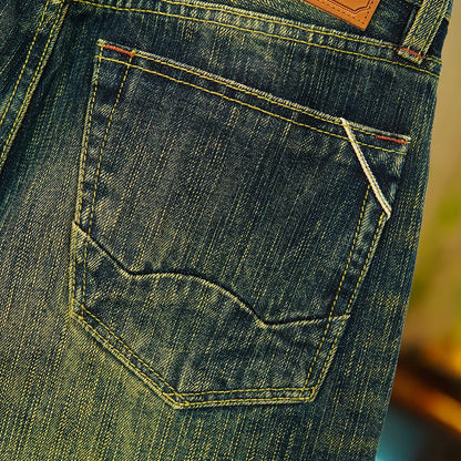 19oz Selvedge Emerald Denim Jeans for Men Tibetan 100% Cotton Yarn Plant-Dyed Thickened Straight-Leg American Retro Trousers 5KM