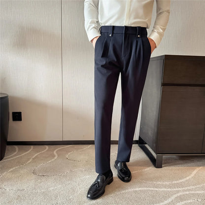 Autumn Winter Thicken Elastic Waist Casual Warm Pants Men High Quality Fashion Slim Social Party Dress Trousers Men's Clothing