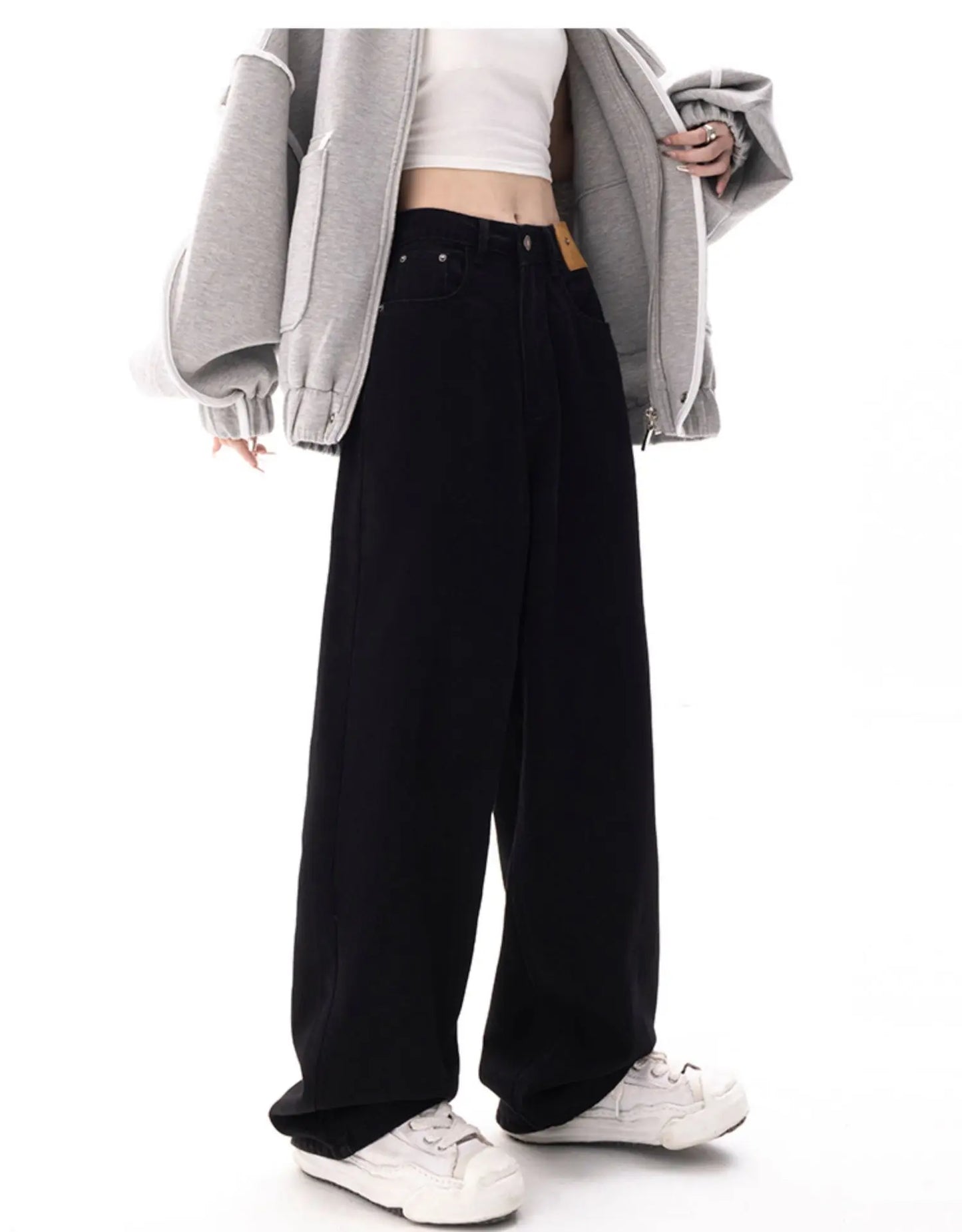 Black Baggy Straight Jeans Women Korean Fashion Streetwear High Waist Wide Leg Denim Pants Female Loose Mopping Jean Trouser Y2K