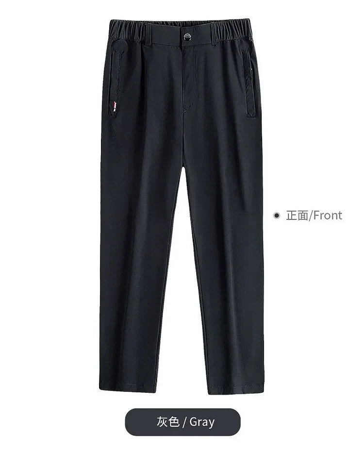 Ice Silk Men's Summer Pants Elastic Waist Straight Leg Trouser Male Quick Dry Big Size Large Plus Stretch 6XL 7XL Work Outdoor