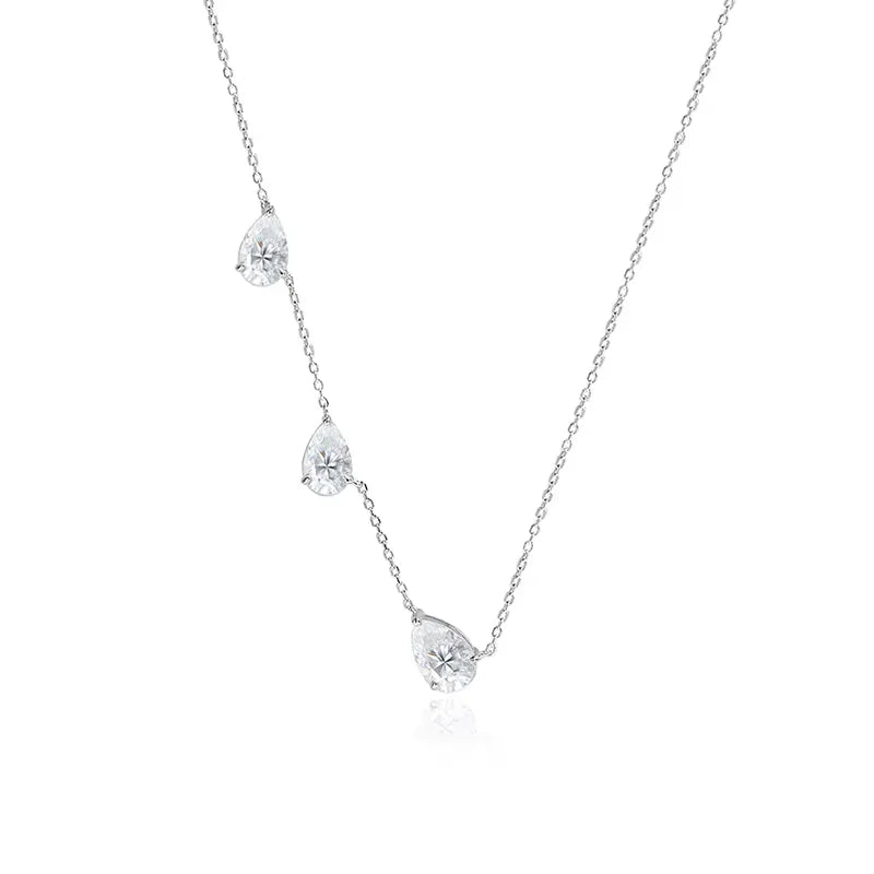 Gradient Moissanite Necklace for Women 3 Gems Pear Cut Certified Luxury Pendant Lab Diamond Jewelry Sterling Silver 925