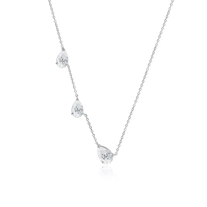 Gradient Moissanite Necklace for Women 3 Gems Pear Cut Certified Luxury Pendant Lab Diamond Jewelry Sterling Silver 925