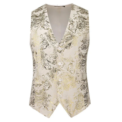 2026 Men's Red Sleeveless Suit Vest, Korean Slim Hot Stamping Printed Vests, Silver Blue Beige Waistcoat, Asian Size M-6XL