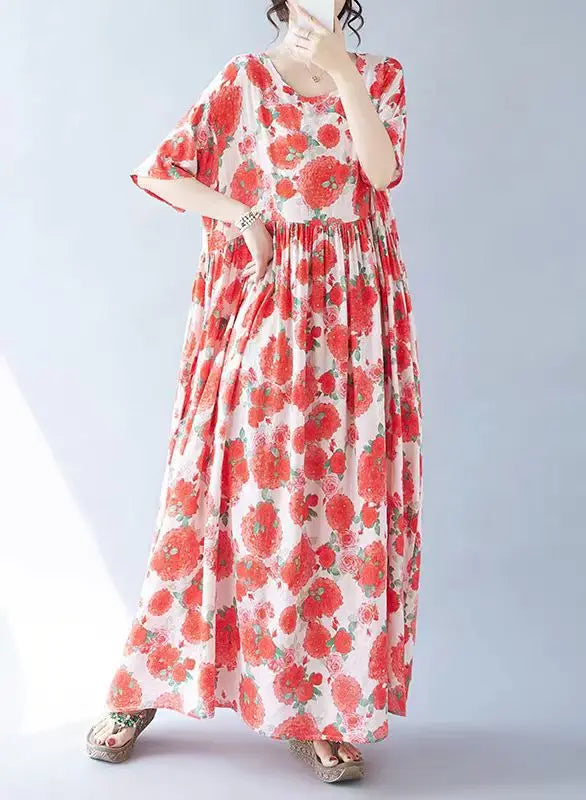 Robe Plus Size 100KG Summer Dress Women Floral Loose Vestidos Para Mujer Casual Maxi Print Cotton Linen Oversized BOHO