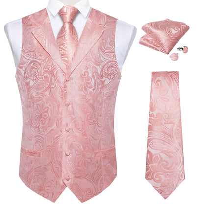 Men's Vest Tie Set Paisley Tuxedo Suit Waistcoat and Necktie Hankerchief Cufflinks for Wedding Party Groom Clothing