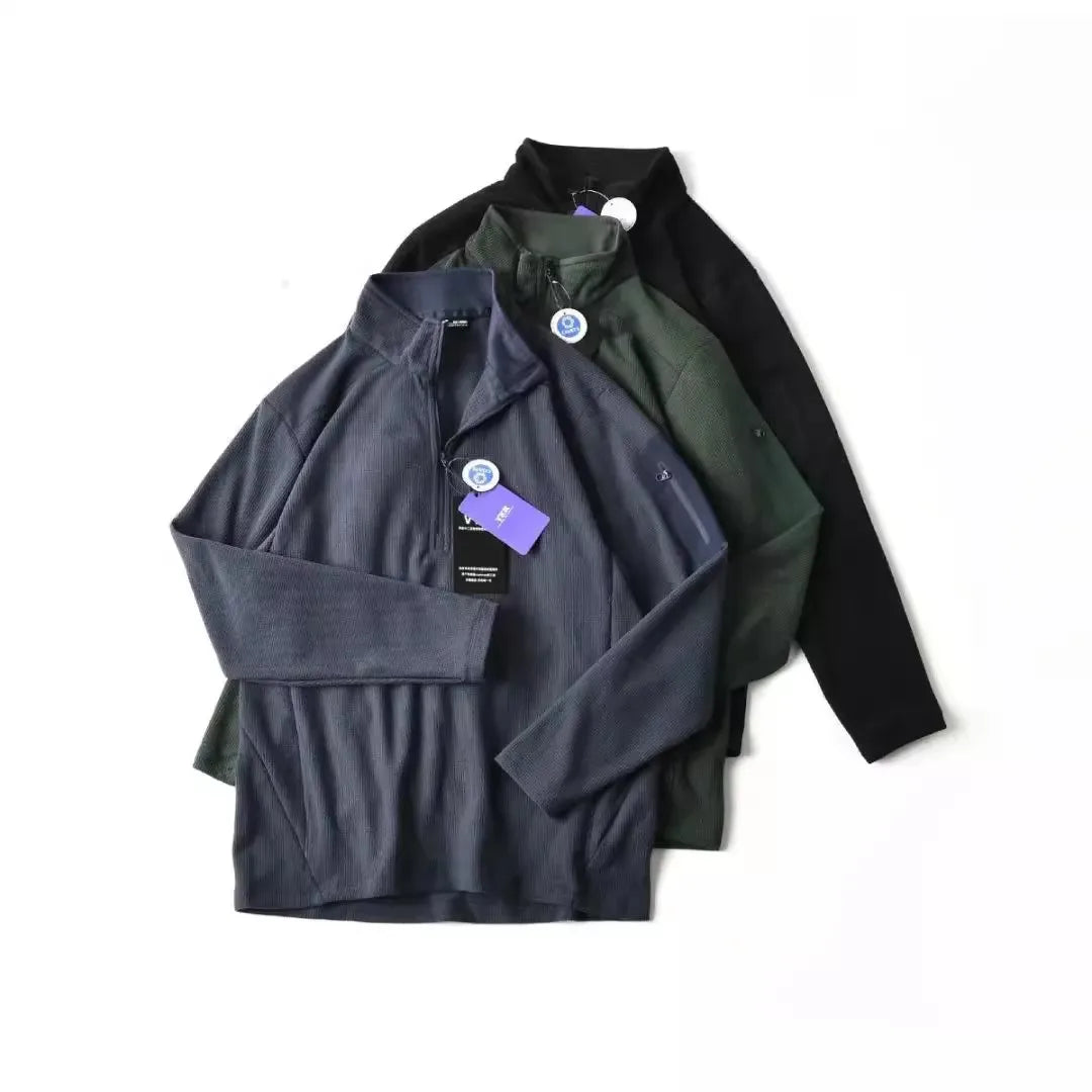 Outdoor Lightweight Fleece Sweatshirt Jacket Men's Zipper Closure Stand Collar Technical Fabric Comfortable Youth Fashion