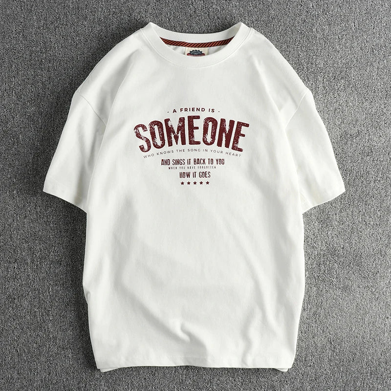 5110# Summer New American Retro Short Sleeve O-neck Letter Printed T-shirt Men's Simple 100% Cotton Old Washed Loose Casual Tops