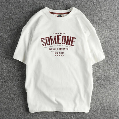 5110# Summer New American Retro Short Sleeve O-neck Letter Printed T-shirt Men's Simple 100% Cotton Old Washed Loose Casual Tops