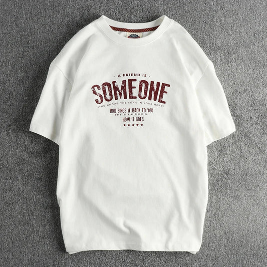 5110# Summer New American Retro Short Sleeve O-neck Letter Printed T-shirt Men's Simple 100% Cotton Old Washed Loose Casual Tops