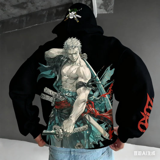 One Piece Zoro Anime Harajuku Streetwear Autumn Men Vintage Hoodie Winter Women Oversized Hooded Sweatshirt Long Sleeve Top Y2k