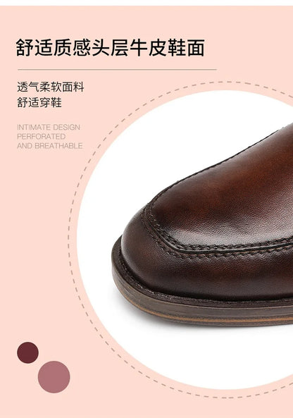 Hot Genuine Leather Shoes Men Wedding Office Dress Shoes Brown Patina Handmade Lace-Up Shoes Business Oxford Footwear