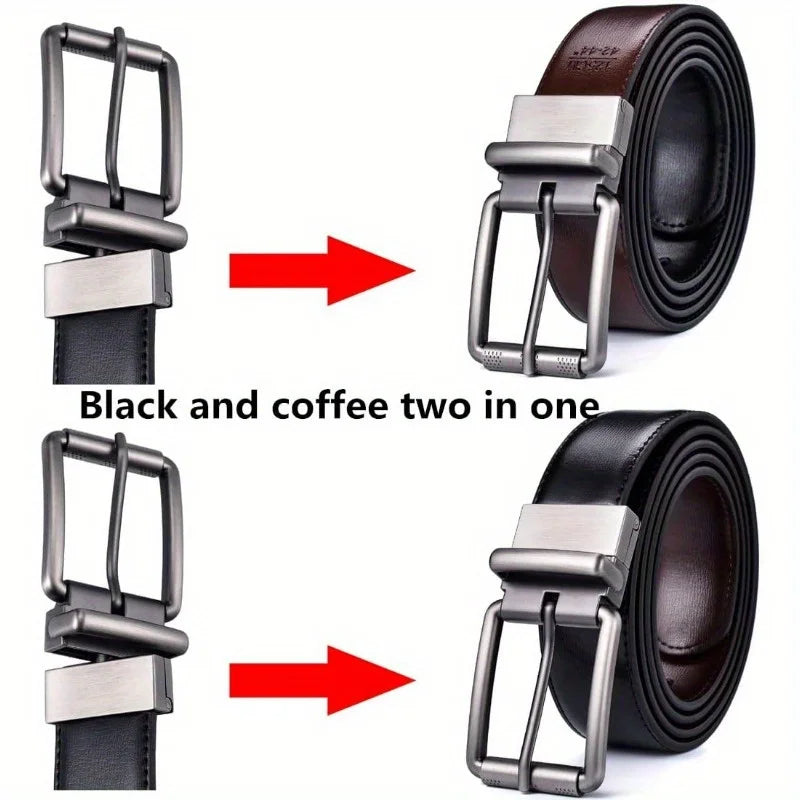 1pc Men's Genuine Leather Cowhide Reversible Belt