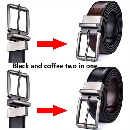 1pc Men's Genuine Leather Cowhide Reversible Belt