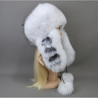 Hot Sale Lady Winter Warm Luxury 100% Natural Fox Fur Hat Fashion Fluffy Fox Fur Rex Rabbit Fur Caps Women Real Fur Bomber Hats