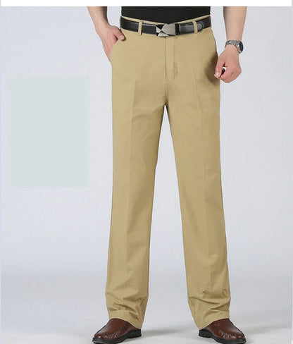 Spring Summer Mens Suit Pants Pure Cotton Business Casual Loose Straight Trousers Khaki Beige Black Formal Dress Pants