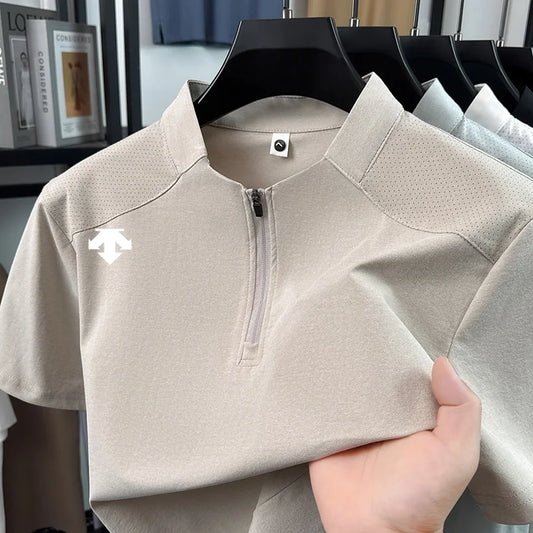 original spring men's Short sleeves polo shirt stand collar minimalist exercise t-shirt fashion leisure Mesh breathable men wear