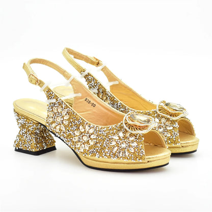 Italian Shoes and Bags Matching Set Decorated with Rhinestone Shoe and Matching Bag for Nigeria Party Wedges Shoes for Women
