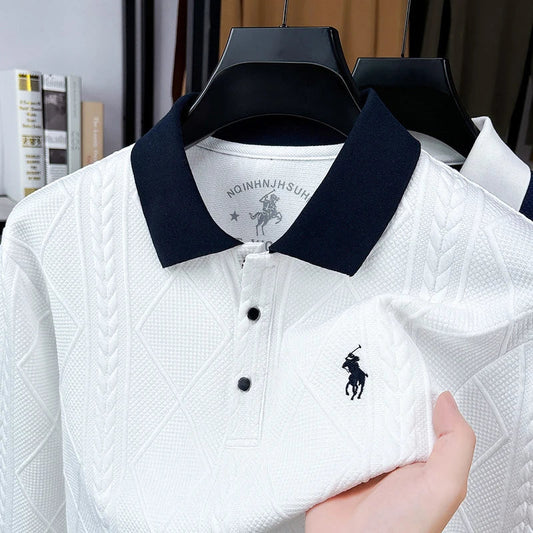 2025 New Spring and Autumn Woolen Sweater Men's Sweater Polo Sweater Men's Collar T-shirt Knitted Sweater Top