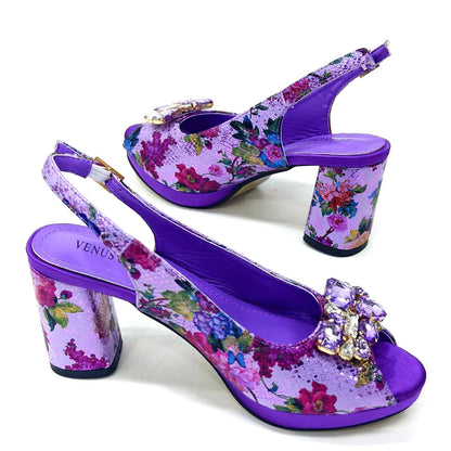 Italian Sandals and Bags Matching Set 2024 Women Heel Party for Gold Colour Wedding Bigger Size Thick Heel Shoes