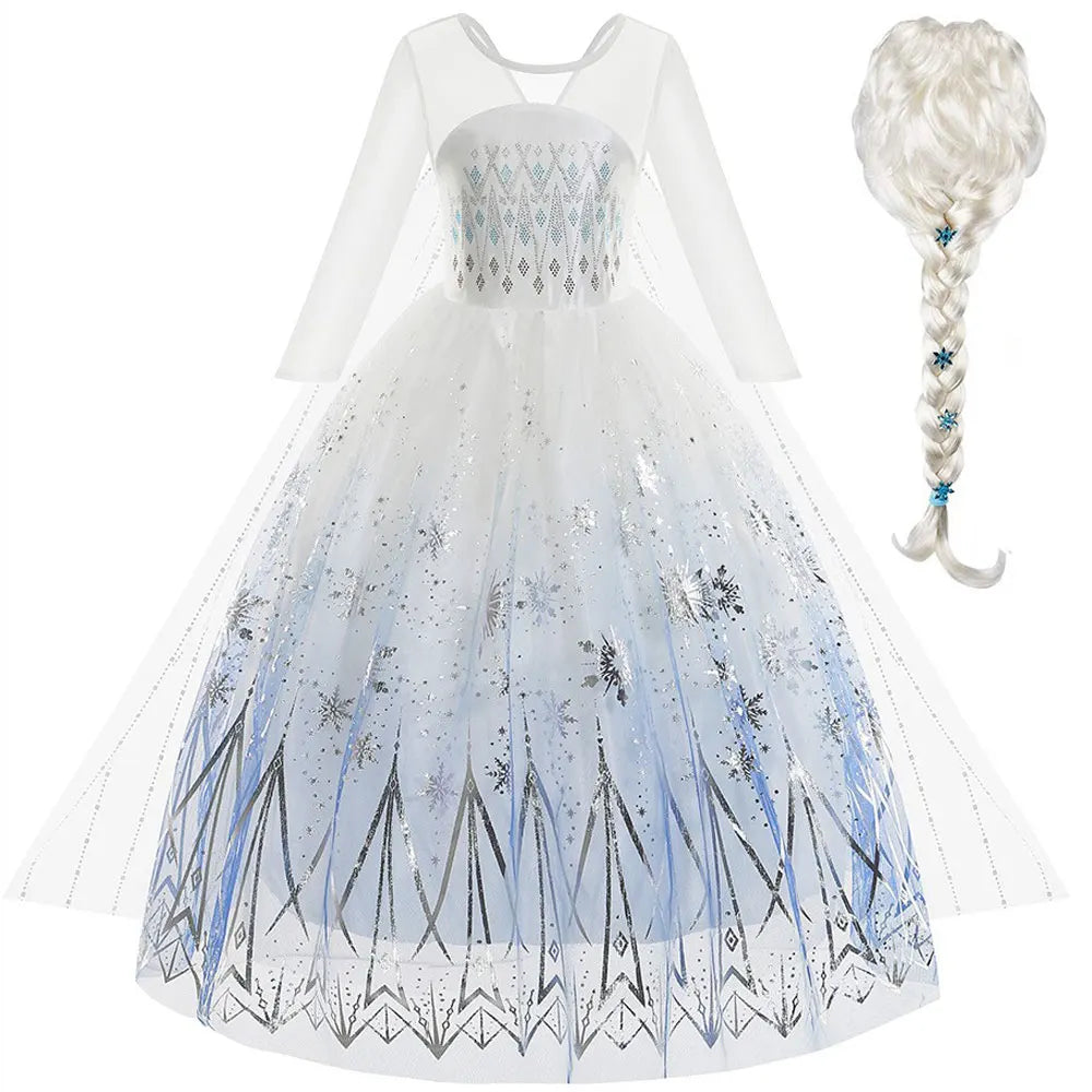 Halloween White Frozen Costumes for Girl Cosplay Elsa Princess Dress Long White Dress Halloween Carnival Dress Fire Spirit Olaf
