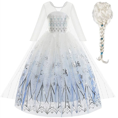 Halloween White Frozen Costumes for Girl Cosplay Elsa Princess Dress Long White Dress Halloween Carnival Dress Fire Spirit Olaf