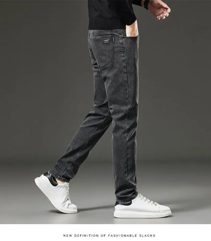 Men's autumn and winter hot jeans elastic small straight leg pants black gray micro elastic zipper fashionable versatile jeans