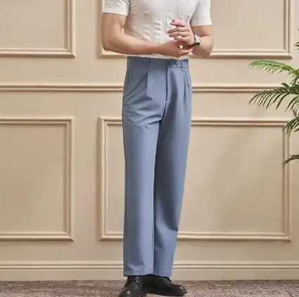 Men‘s Trousers Slim-Straight Fit  for Spring & Summer Slim Fit Daily Work Trousers, Solid Color Street Suit Trousers