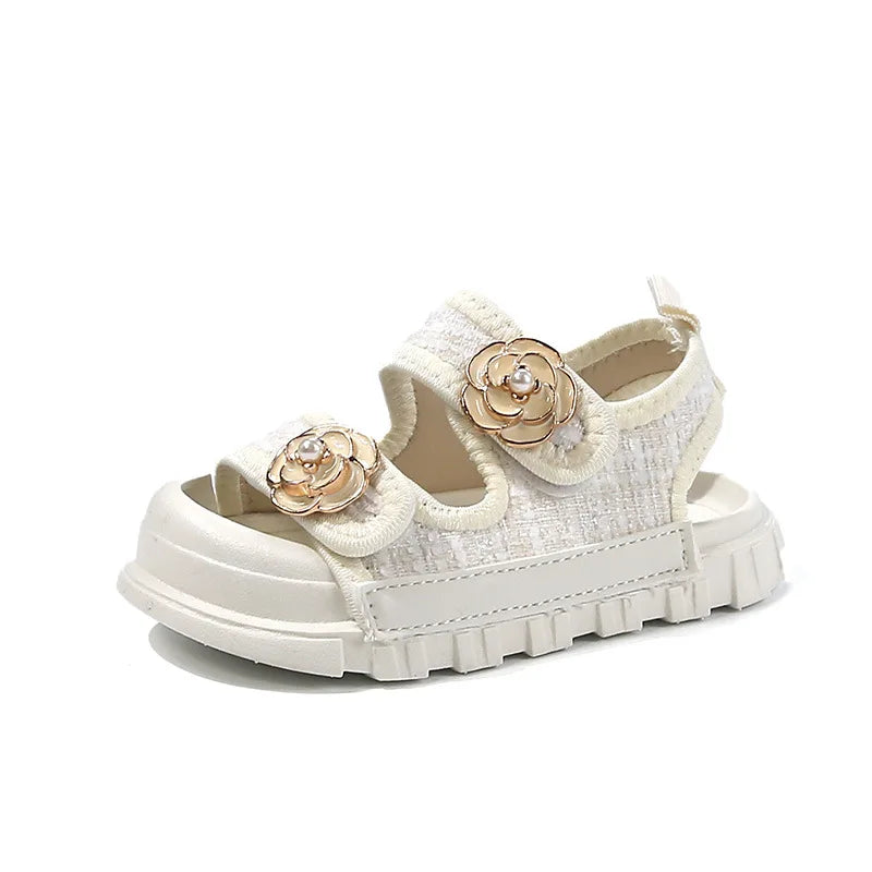 Rose Sweet Style Sandals Summer Solid Color Girls Baby Sandals Open Toe Small PU Slipper Shoes Size 21-35