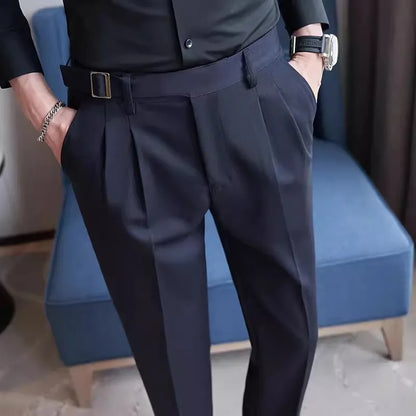 Spring Autumn High Quality Suit Pants Men Solid Color High Waist Youthful Vitality Smart Casual Trousers Mens Slim Suit Pant