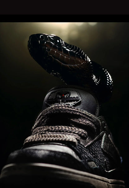 Casual Snake Year Black Mamba Men's Sneakers Low-Top Flat Sole Versatile Black Shoes for Spring Autumn Skateboarding Shoes
