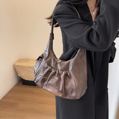 Retro Leather Shoulder Bags for Women 2025 Spring Vintage Underarm Bag Handbags and Purses Latest Fashion Hand Bag