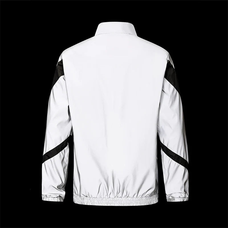 Night Reflective Jacket Men's Fashion Stand Collar Splicing Spring Autumn Casual Jacket Trendy Hip-hop Dance Streetwear