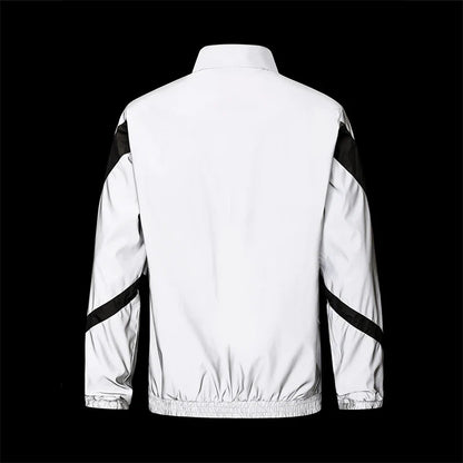 Night Reflective Jacket Men's Fashion Stand Collar Splicing Spring Autumn Casual Jacket Trendy Hip-hop Dance Streetwear