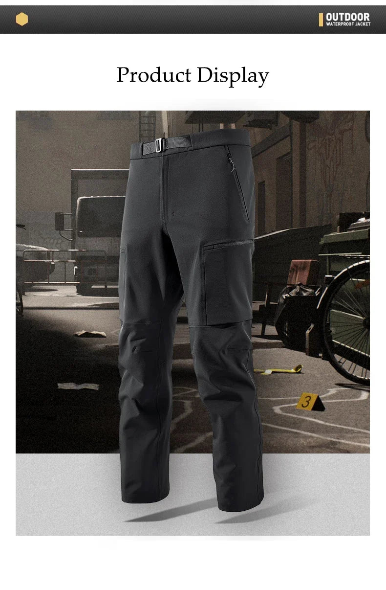 Autumn Hiking Pant Men Waterproof Soft Shell Pant High Elastic Outdoor Cycling Fishing Trousers Multi Pocket Windproof Trousers