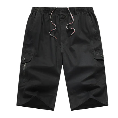 Men's Cargo Shorts 3/4 Below Knee Cotton Drawstring Running Shorts Outdoor Relaxed Fit Casual Sport Hiking Fishing Jogger Shorts