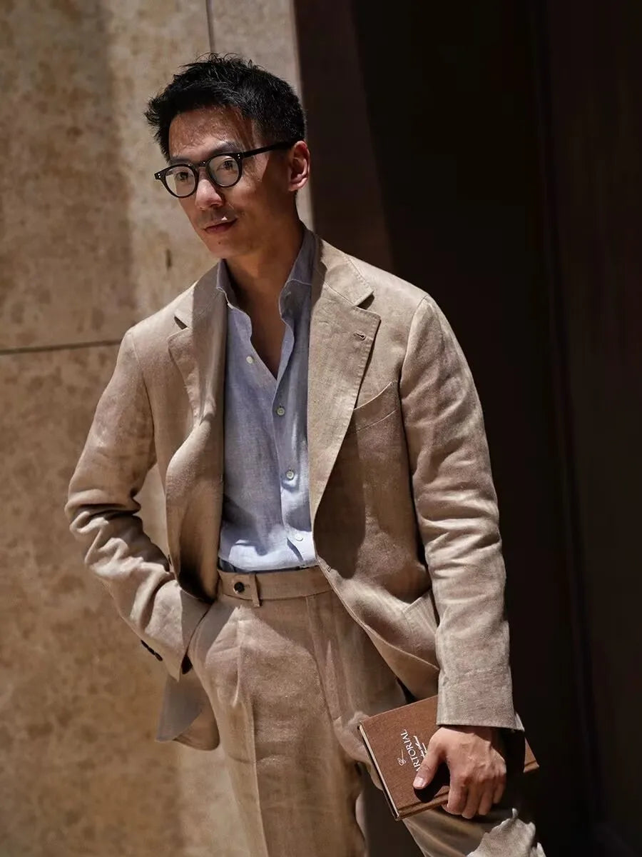 Summer Thin Retro Men's Breathable Linen Small Suit Italian Retro Slim Casual Blazer Trendy