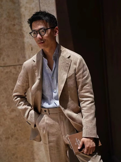 Summer Thin Retro Men's Breathable Linen Small Suit Italian Retro Slim Casual Blazer Trendy