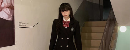 Sweet Style Suit Dress Korean Drama Main Character Waist Cinched Beautiful  Skirt College Style High Waist Double Breaste...