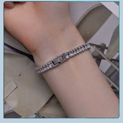 Authentic Shining Square Zircon Bracelet Plated Platinum for Women Gift Exquisite Fashion Jewelry YIB055