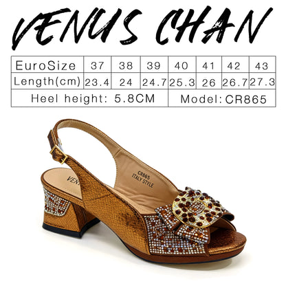 2026 Elegant Women's Rhinestone Peep Toe High Heels Sandals - Italian Design with Matching Bags in Brown Color