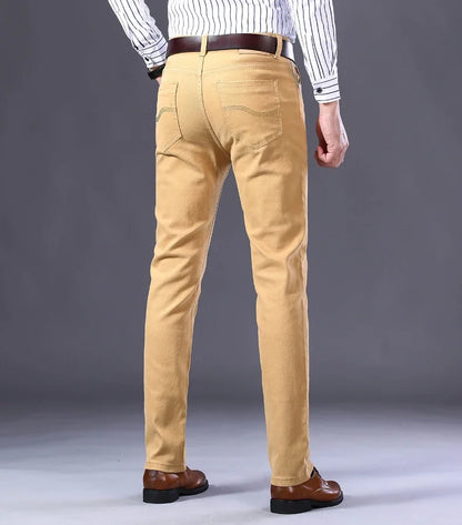 2025 New Wine Red Jeans Men Fashion Casual Classic Style Business Straight Fit Soft Trousers Male Advanced Pants