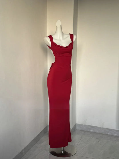 Maxi Elegant Party Dresses 2025 Red Sleeveless Long Dresses Holiday birthday Robe Sexy Clothes for Women with Bow