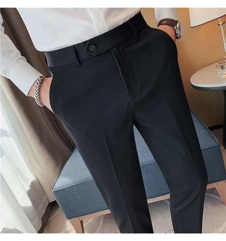 Autumn Winter New Embroidered Business Formal Pants Men Fashion Wedding Slim Fit Trousers High Quality Solid Social Suit Pants